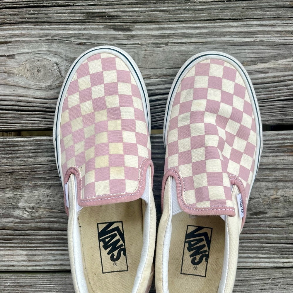 Vans Checkered Slip-On Shoes - Pink and Cream